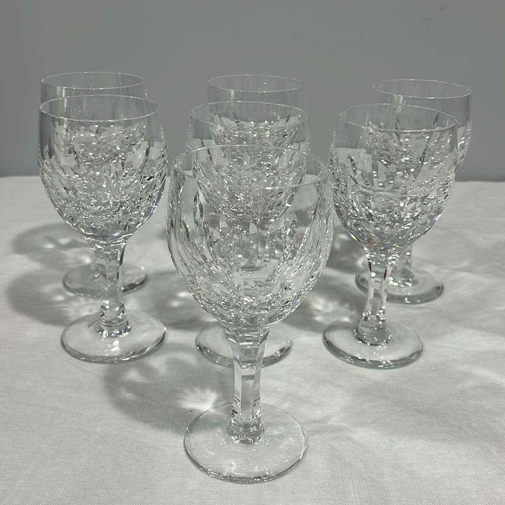Atlantis Azores crystal wine water goblet 6” glasses set of 7 Vertical Cut